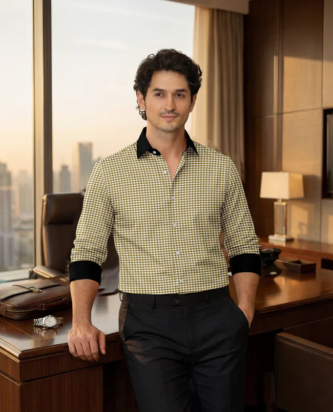 Royal French Mustard Yellow With Black Cuff Caller Classic Shirt Main Image