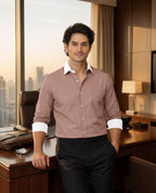 Royal French Micro Check Oxford Cotton Maroon With White Cuff Collar Shirt