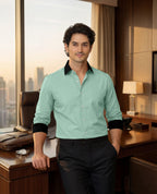 Royal French Mint Green  With Black Cuff Caller Classic Shirt