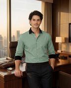 Royal French Green Line With Black Cuff Caller Classic Shirt