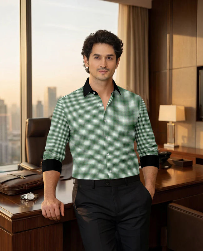 Royal French Green Line With Black Cuff Caller Classic Shirt Main Image