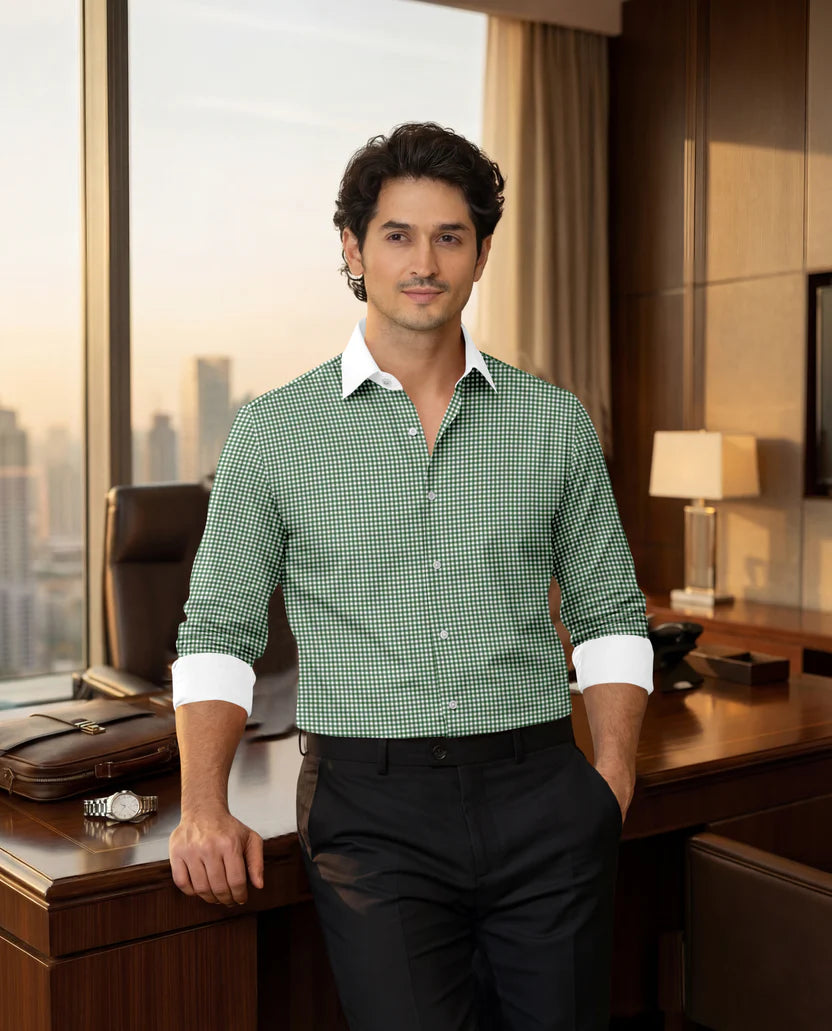 Royal French Green Line With White Cuff Caller Classic Shirt