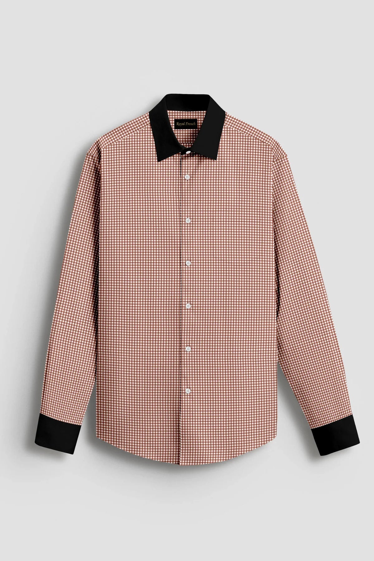Royal French Micro Check Oxford Cotton Maroon With Black Cuff Collar Shirt