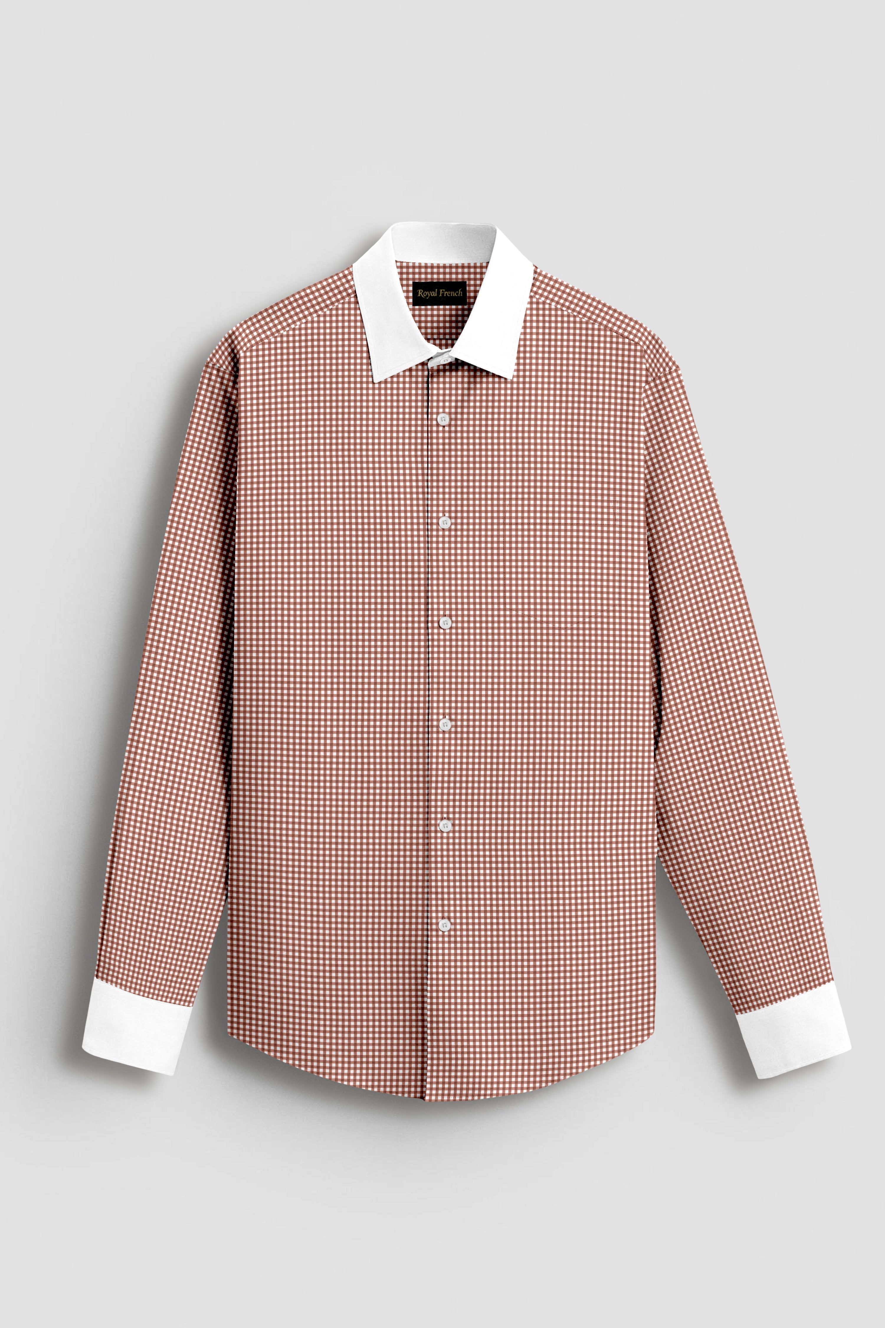 Royal French Micro Check Oxford Cotton Maroon With White Cuff Collar Shirt