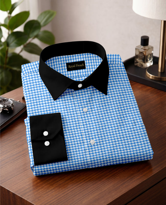 Royal French Royal Blue With Black Cuff Collar Executive Shirt Hover Image
