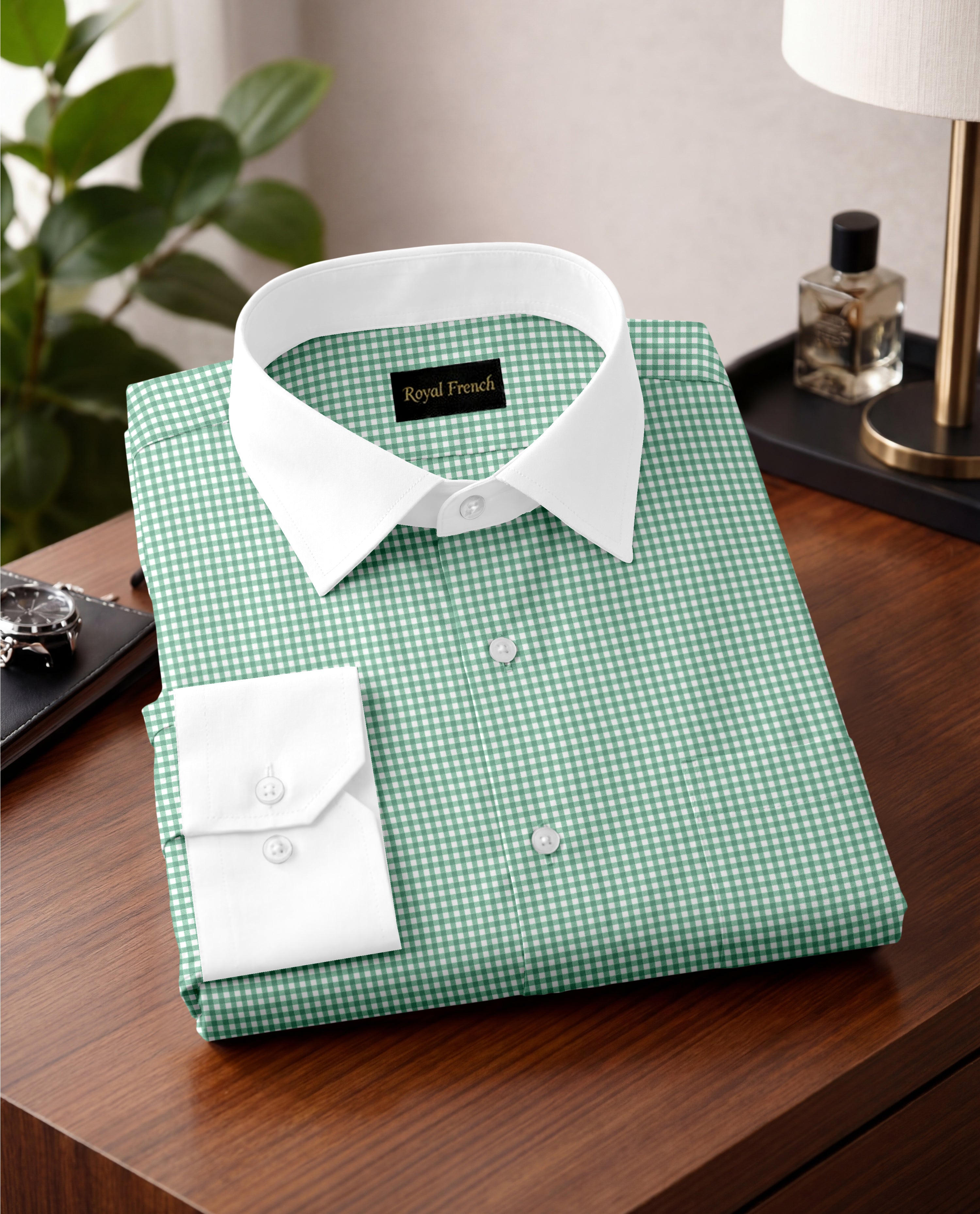 Royal French Mint Green  With White Cuff Caller Classic Shirt