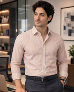 Barboni Orange Striped Full  Sleeve Classic Fit Classic Formal Egyptian Giza Silk Touch Cotton Shirt.