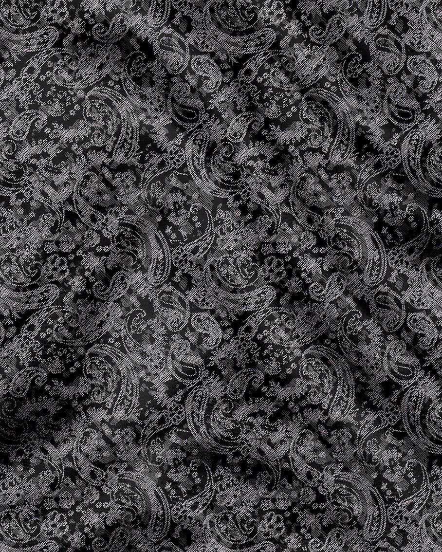 Carbon Black and Meteorite Grey Paisley Pattern Printed Designer Giza Cotton Full Sleeve Shirt