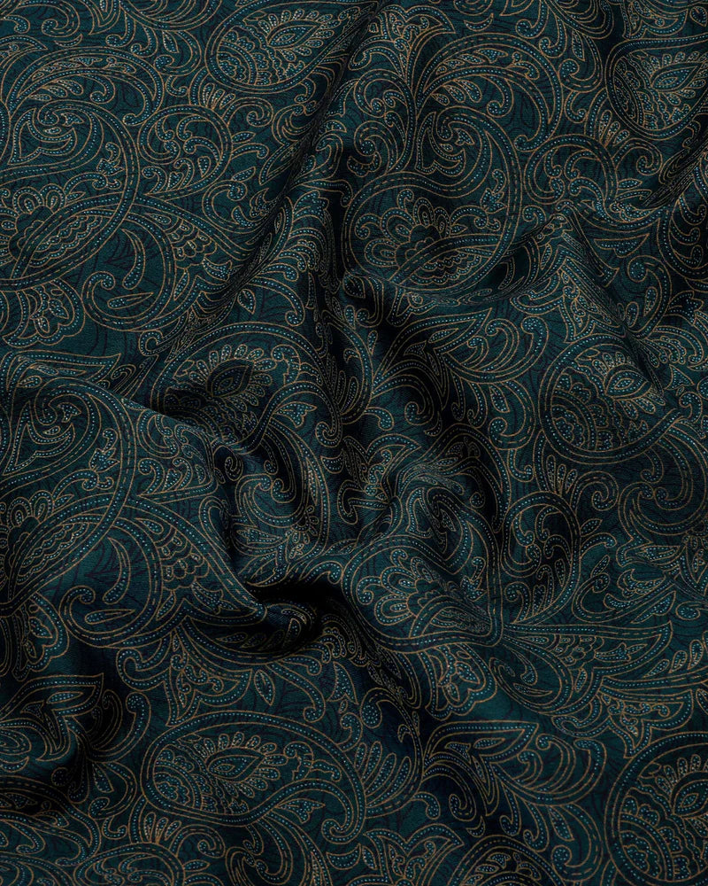 Olvane Green Printed Cotton Long Sleeve Shirt