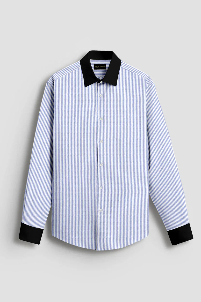 Royal French Blue Line With Black Cuff Collar Classic Shirt