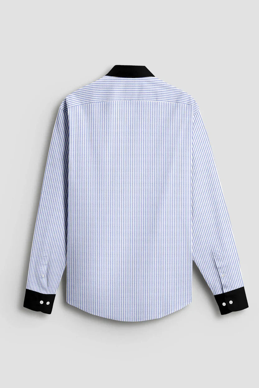 Royal French Blue Line With Black Cuff Collar Classic Shirt