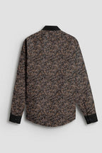 Carbon Black and Nutria Brown Paisley Pattern Printed Designer Cotton Full Sleeve Shirt
