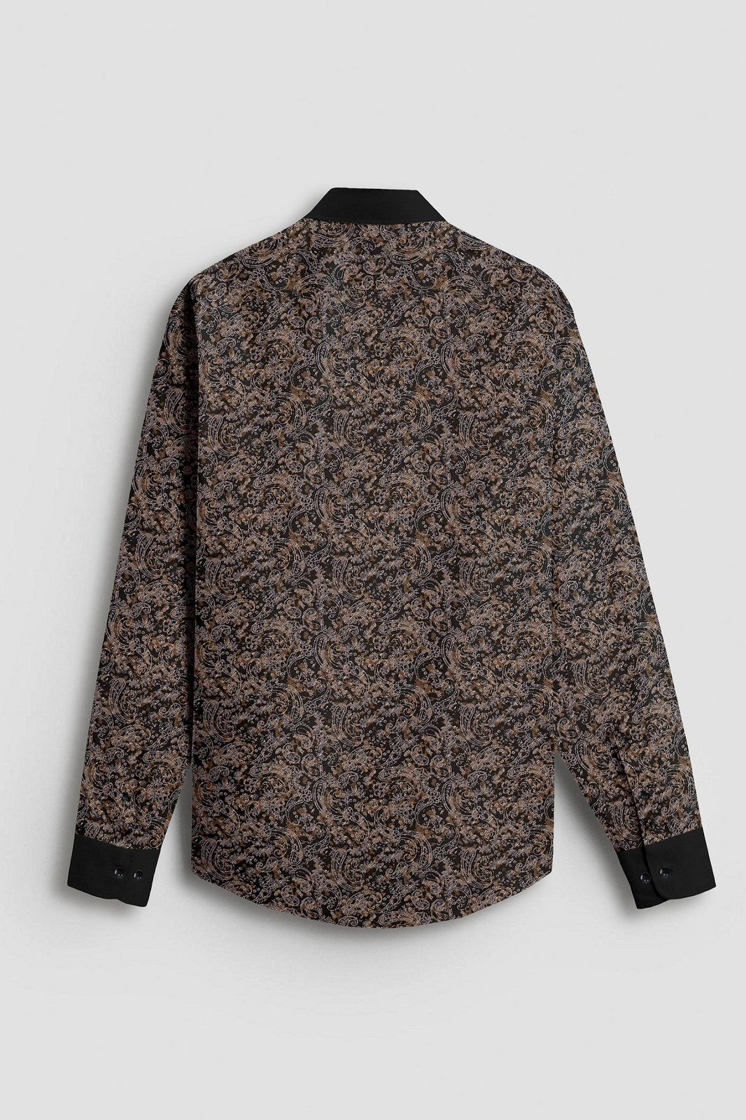 Carbon Black and Nutria Brown Paisley Pattern Printed Designer Cotton Full Sleeve Shirt