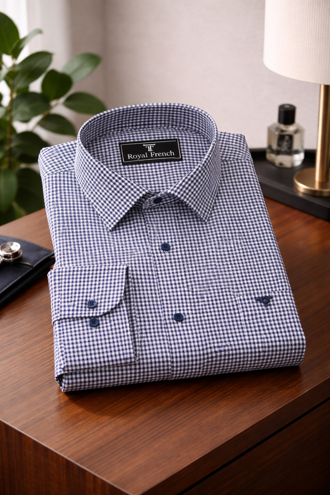 Fralix Blue Hounds tooth Jacquard Premium Gizza Long Sleeve Shirt Main Image