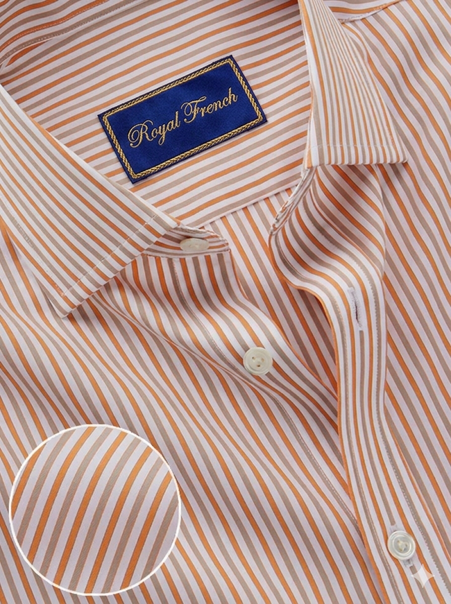 Barboni Orange Striped Full  Sleeve Classic Fit Classic Formal Egyptian Giza Silk Touch Cotton Shirt. Hover Image