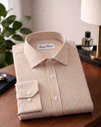 Barboni Orange Striped Full  Sleeve Classic Fit Classic Formal Egyptian Giza Silk Touch Cotton Shirt.