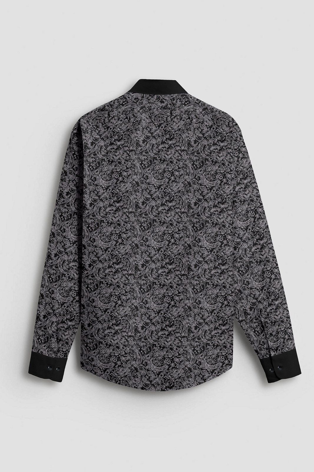 Carbon Black and Meteorite Grey Paisley Pattern Printed Designer Giza Cotton Full Sleeve Shirt
