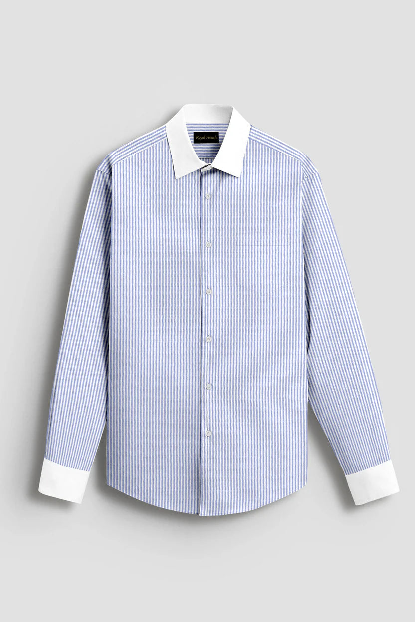 Royal French Blue Line With White Cuff Collar Classic Shirt