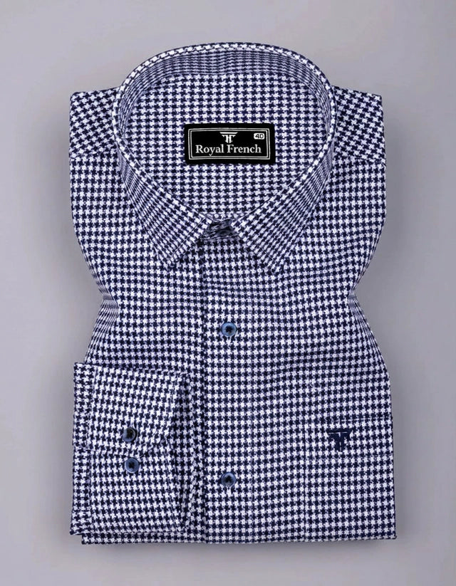 Fralix Blue Hounds tooth Jacquard Premium Gizza Long Sleeve Shirt