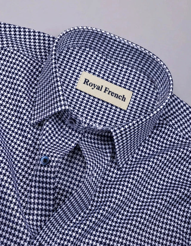 Fralix Blue Hounds tooth Jacquard Premium Gizza Long Sleeve Shirt