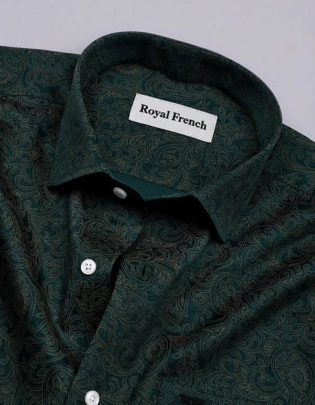 Olvane Green Printed Cotton Long Sleeve Shirt