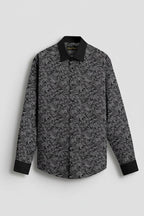 Carbon Black and Meteorite Grey Paisley Pattern Printed Designer Giza Cotton Full Sleeve Shirt