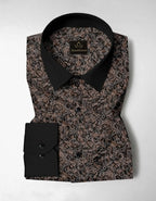 Carbon Black and Nutria Brown Paisley Pattern Printed Designer Cotton Full Sleeve Shirt