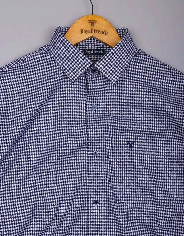 Fralix Blue Hounds tooth Jacquard Premium Gizza Long Sleeve Shirt