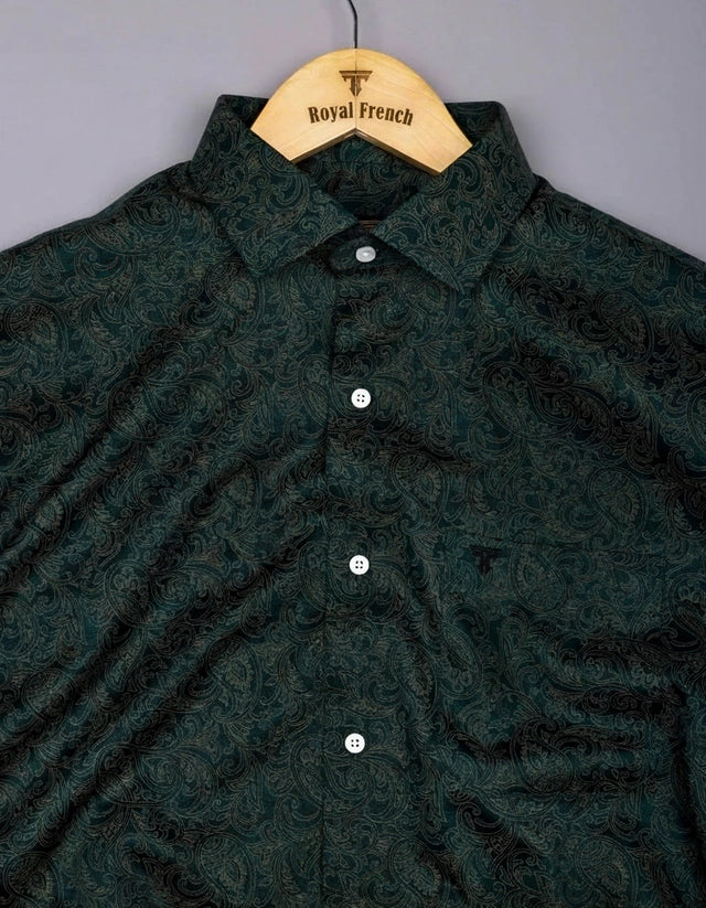 Olvane Green Printed Cotton Long Sleeve Shirt
