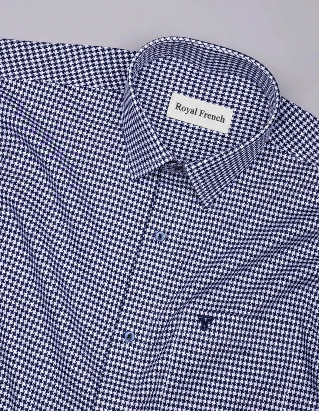 Fralix Blue Hounds tooth Jacquard Premium Gizza Long Sleeve Shirt