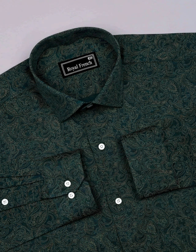 Olvane Green Printed Cotton Long Sleeve Shirt