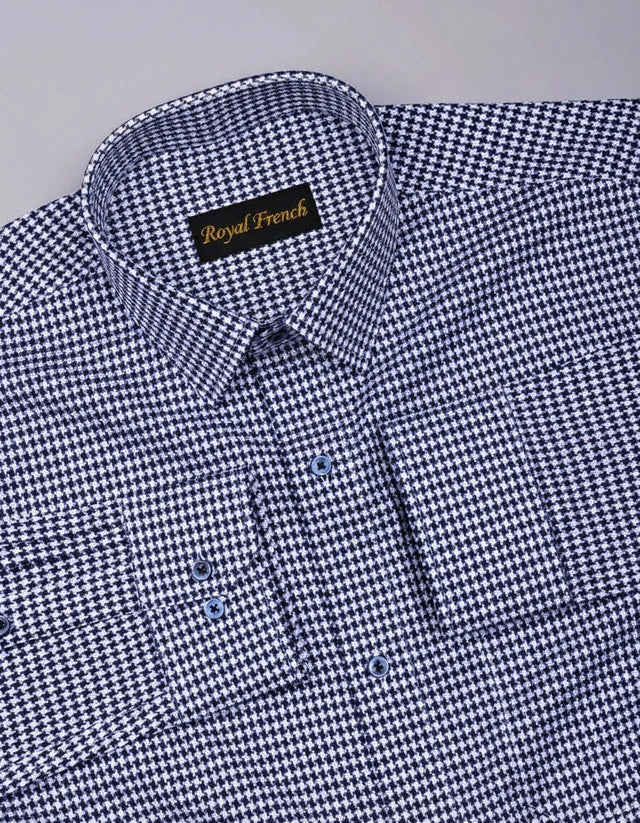 Fralix Blue Hounds tooth Jacquard Premium Gizza Long Sleeve Shirt