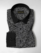 Carbon Black and Meteorite Grey Paisley Pattern Printed Designer Giza Cotton Full Sleeve Shirt