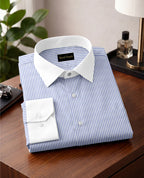 Royal French Blue Line With White Cuff Collar Classic Shirt