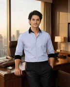Royal French Blue Line With Black Cuff Collar Classic Shirt