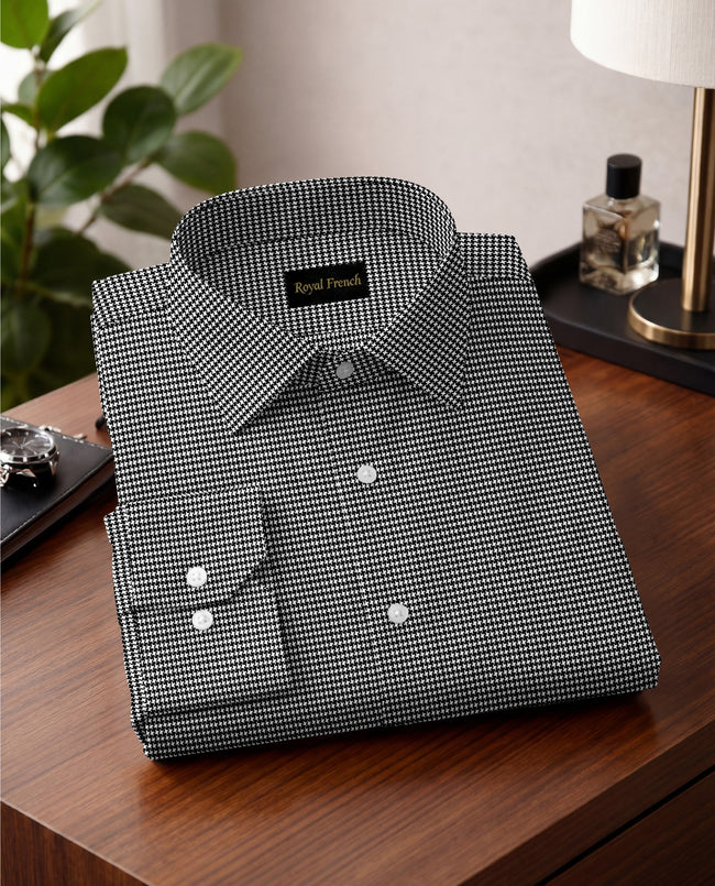 Royal French Micro Check Contrast Premium Black Plane Shirt Hover Image