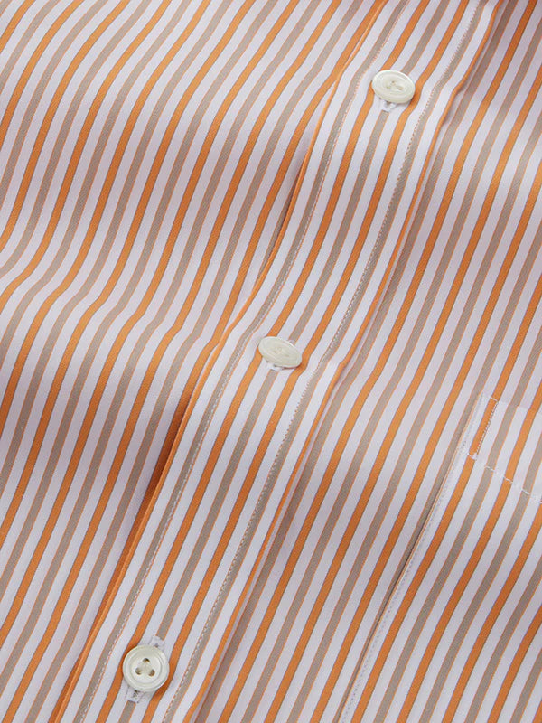 Barboni Orange Striped Full  Sleeve Classic Fit Classic Formal Egyptian Giza Silk Touch Cotton Shirt.